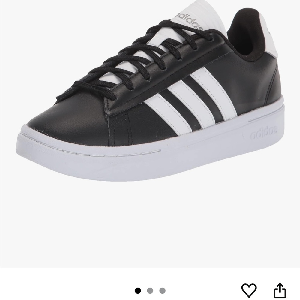 Adidas Grand Court Black,  White, with Silver 100% Leather Sneakers, Unisex